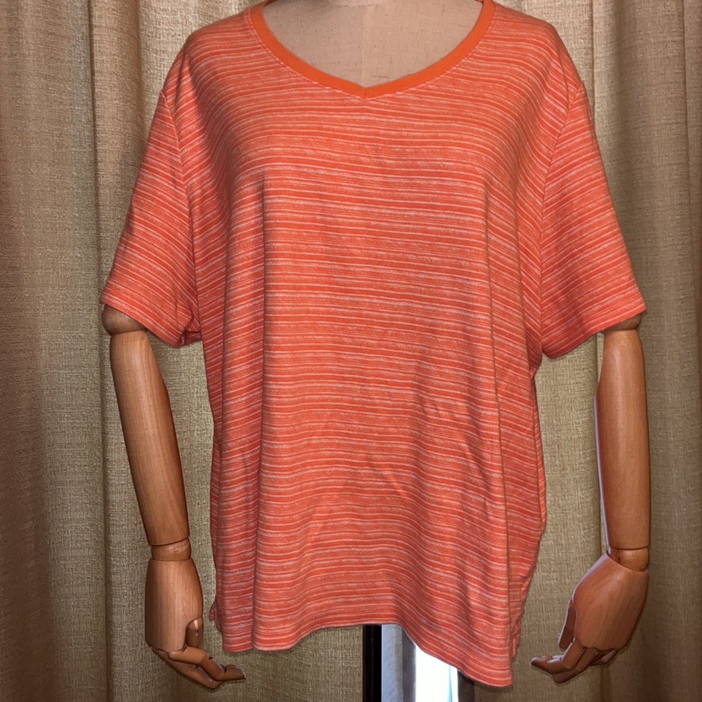 Kim Rogers Curvy Women’s 3X Orange White Striped Short Sleeve Top Plus Size